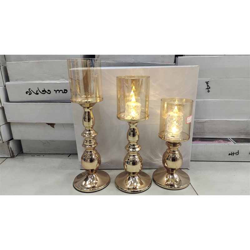 Picture of Glassware With Metal Body 3 Pcs 1 Set Candle Holder with Candle Light