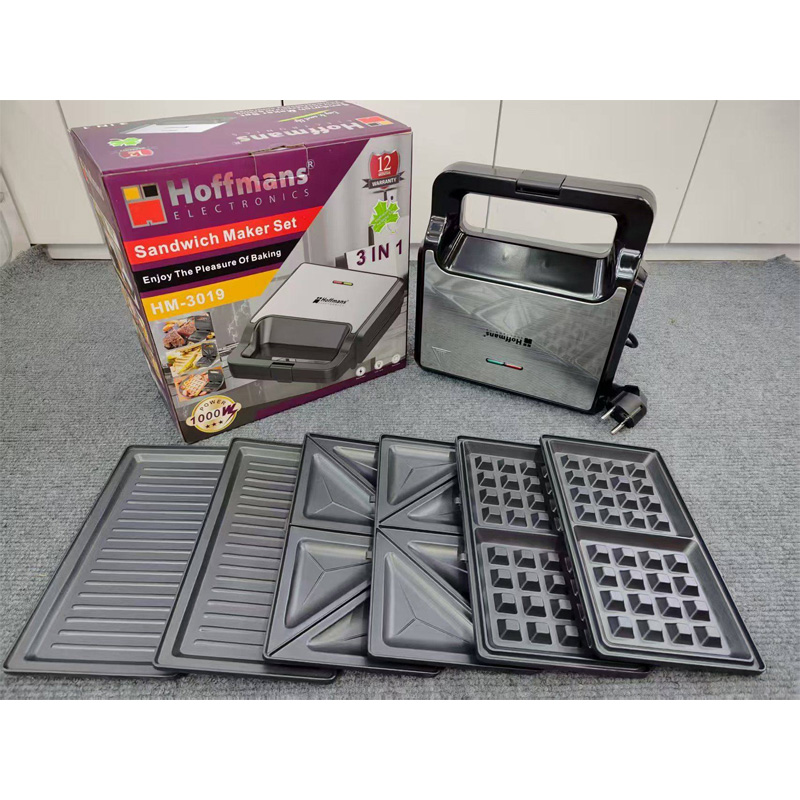 Picture of 3_in_1 Functionality: This appliance includes interchangeable plates for making sandwiches, waffles, and grilling.