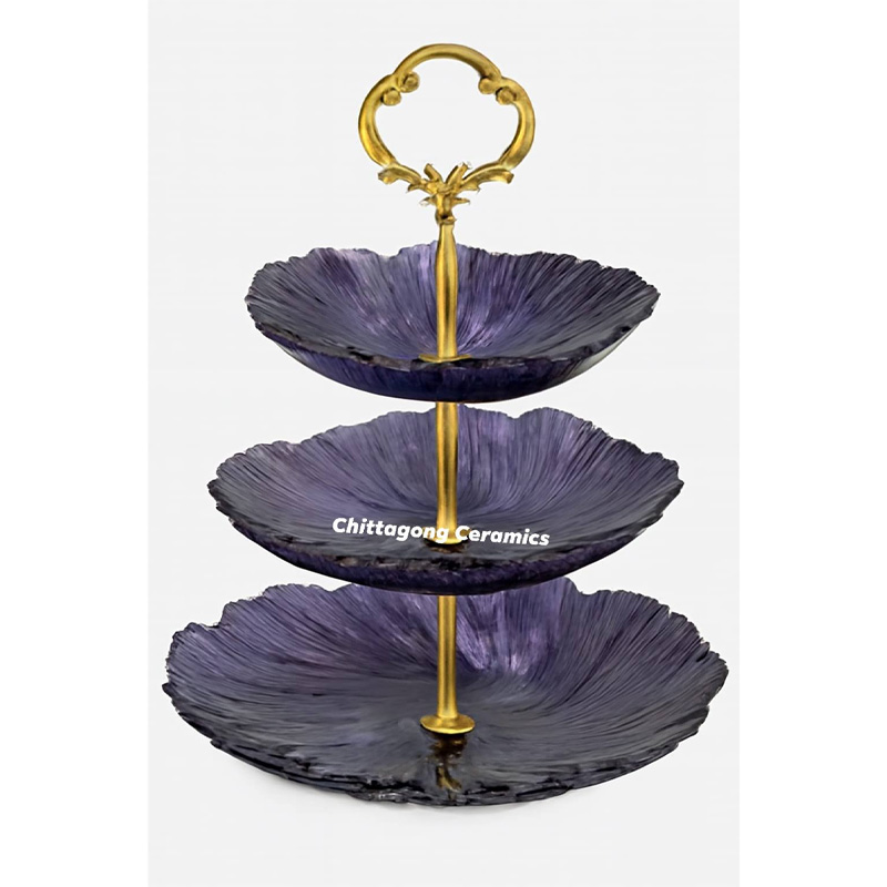 Picture of FUNSHOWCASE 3 Tier Cake Stand Epoxy Resin Silicone Molds Set Geode Agate Trays, Cupcake Holder with Hardware Fittings, Irregular Round 9.8inch