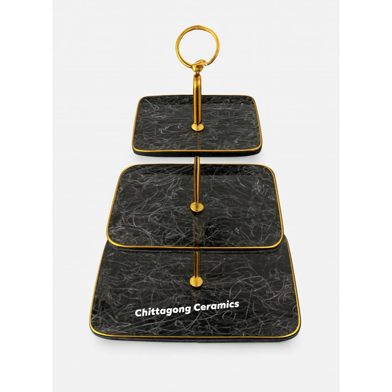 Picture of 3 Tier White Round Porcelain Cupcake Stand with Gold Edge