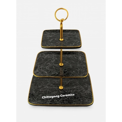 Picture of 3 Tier White Round Porcelain Cupcake Stand with Gold Edge