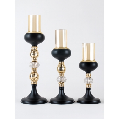 Picture of Elegant Black and Gold Candle Holder Set