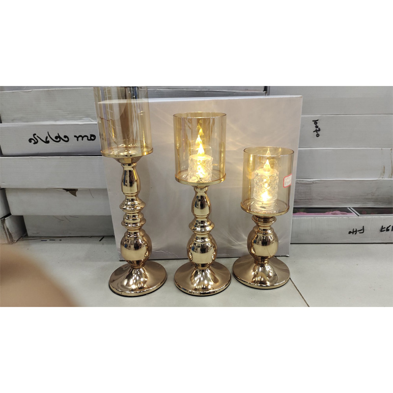 Picture of Glassware With Metal Body 3 Pcs 1 Set Candle Holder with Candle Light