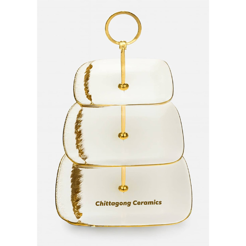 Picture of 3 Tier White Round Porcelain Cupcake Stand with Gold Edge