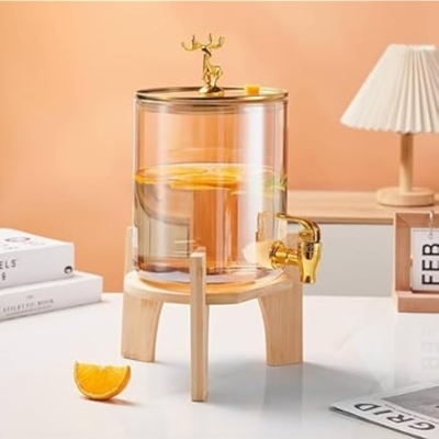 Picture of 13.5 Inch Golden Glass Juice Dispenser with Stand TB1528