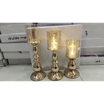 Picture of Glassware With Metal Body 3 Pcs 1 Set Candle Holder with Candle Light