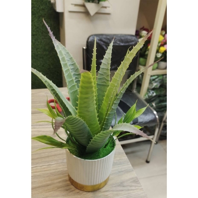 Picture of Artifacial Tree plants with The plant is a small, artificial bonsai-style plant with green leaves in a textured, terracotta-colored pot.