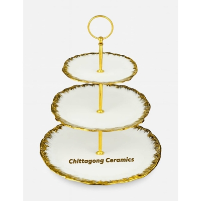 Picture of 3 Tier White Round Porcelain Cupcake Stand with Gold Edge