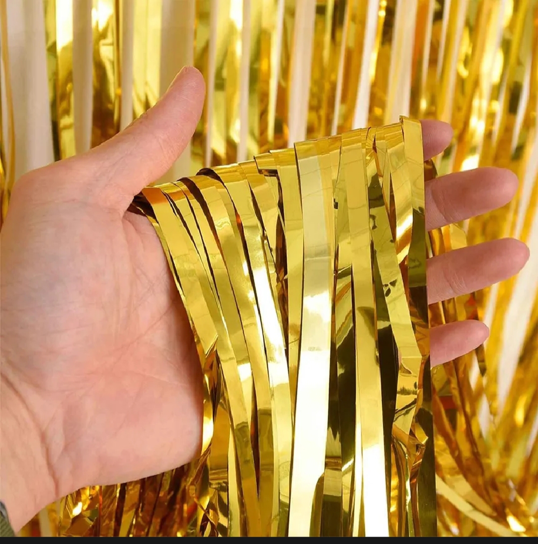 Picture of Foil Metallic Curtain Backdrop For Happy Birthday Party Decoration / Bridal Shower / Wedding / New Year / Background Decorations