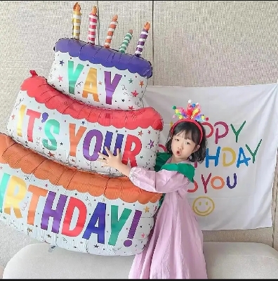 Picture of 3D Birthday Cake Aluminum Film Balloon Decoration Colored Double Layer Cake 1 Year Old Baby Shower Birthday Party Supplies