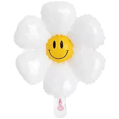 Picture of White Smiling Daisy Flower Foil Balloon | Daisy Balloons Large | White Daisy Foil Mylar Balloons | White Flower Birthday Party Decorations