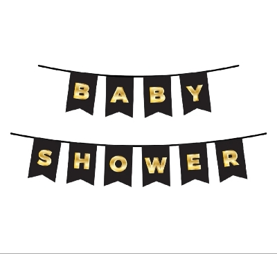 Picture of Baby Shower Card Banner Black and Golden Baby Shower Party, Welcome Prince or Princess Party Decor - Black