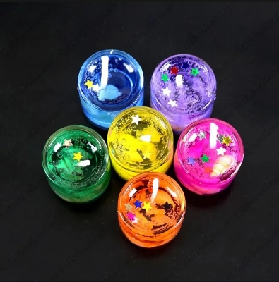 Picture of Smokeless Decorated Mini Cute Little Glass Jelly Gel Candles for Home Decor Birthdays Party or Festivals (Set of 6PCS)