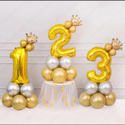 Picture of Number Crown Foil Balloons Set Kids Birthday Party Decorations - Gold
