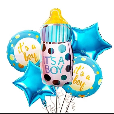 Picture of 5 Feeder Foil Balloons Set for Baby Boy It’s a Boy Feeder Foil Balloon, Round Shaped and Star Shaped Foil Balloons Best Balloons for Baby Shower, Welcome Baby, and other Baby Celebrations