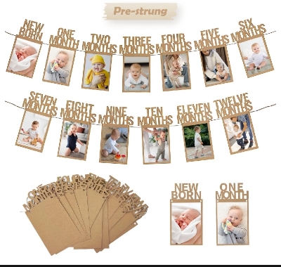 Picture of 1st Birthday Photo Banner for Baby from Newborn to 12 Months, First Birthday Decorations for Boys or Girls, Pre-Strung One Year Old Birthday Photo Banner