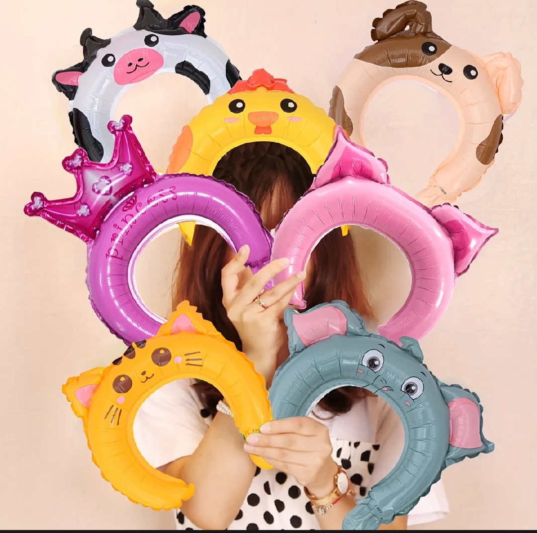 Picture of 5 Pcs Inflatable Animal Headbands Kids Supplies Aluminum Film Balloon Headband Inflatable Zoo Animal Hair Hoop School For Birthday, Class Party