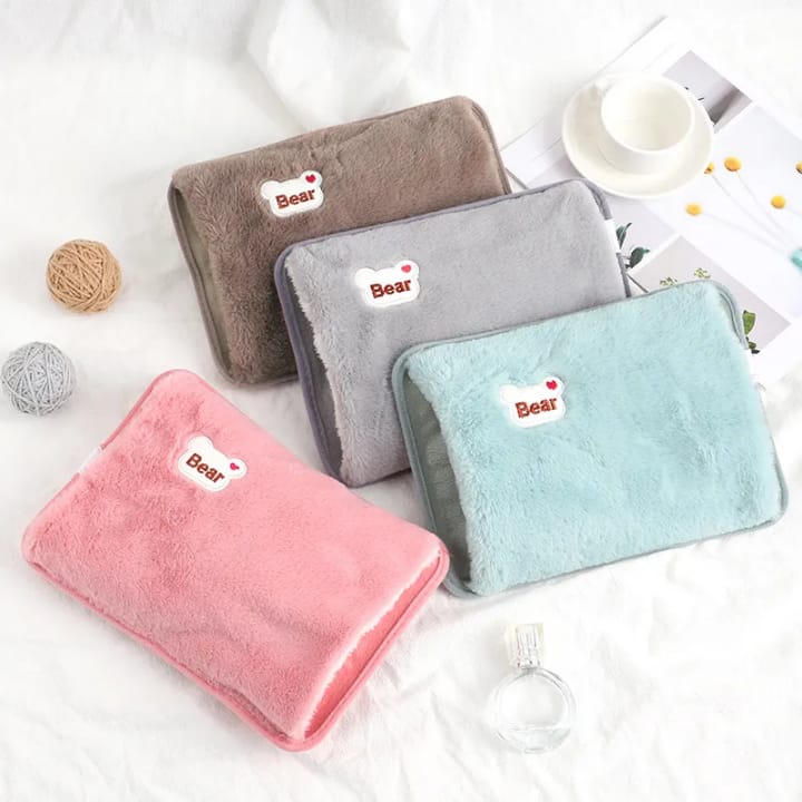 Picture of Cute Hot Water Bottle with Soft Cover，Portable Rechargeable Electric Hot Water Bag for Menstrual Cramps，Hot Compress Heating Pad,Plush Bear Hand Warmer（Winter Expressive Gift)