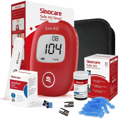 Picture of SINOCARE SAFE AQ SMART Blood Glucose Monitor/Machine | With 25 Strips and Lancets, One Lancet Device | No Coding, Measurements of Blood Sugar/Diabetes levels are fast, accurate and reliable