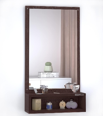 Picture of Engineered Wood Dressing Wall Mirrors Wall Hanging Mirrors With Shelf Decorative Wall Mirror Dressing Table For Bedroom Living Room Matte Finish, Rectangular