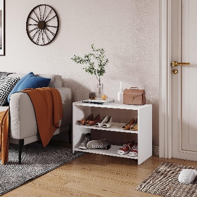 Picture of Engineered Wood Open Shoe Rack with 2 Shelves Storage for Living Room Home Office MDF Wood Multipurpose Shoe Organiser Chappal Stand Furniture