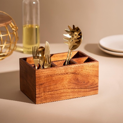 Picture of Spoon Holder - Medium Size Brown Kitchen Storage Rack - Cutlery Organiser - Cherry