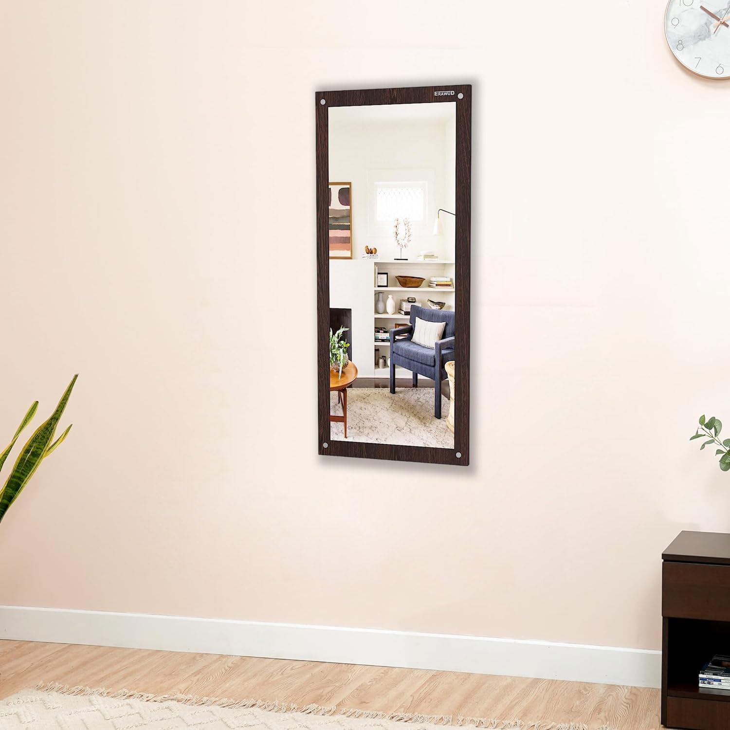 Picture of Wall Mount Rectangular Wall Mirror 120 x 40 x 1.5 Cm with Shelves for Home Decor Engineered Wood