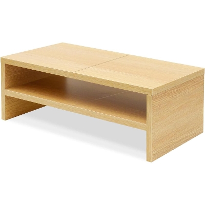 Picture of Monitor Stand-Desktop Monitor Stand-Wood Monitor Stand-Monitor With Shelf for Laptop, Ergonomic,Computer size: 27 cm,Modern, Office,Notebook,PC - Monitor Stand Shelf-White - Beige