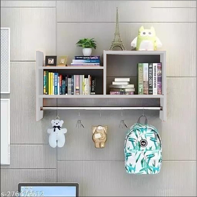 Picture of Wall Shelves for Living Room & Bedroom, Guest room , Kids Room and Office Wooden Wall Mounted Shelves Floating Book Shelves Display Rack Storage Organiser Unique Design School Bag Holder