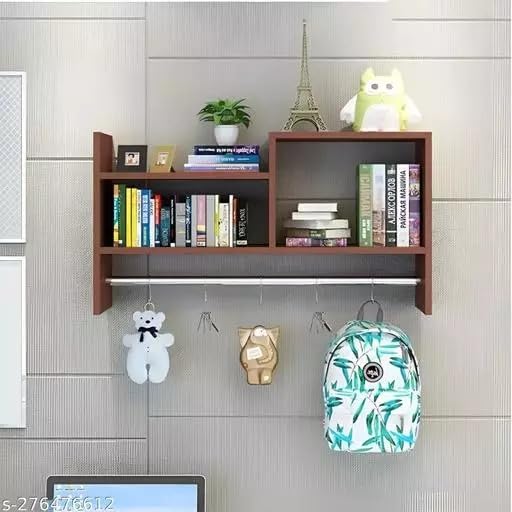 Picture of Wall Shelves for Living Room & Bedroom, Guest room , Kids Room and Office Wooden Wall Mounted Shelves Floating Book Shelves Display Rack Storage Organiser Unique Design School Bag Holder
