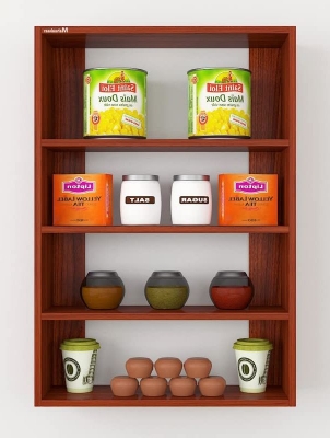 Picture of Engineered Wood Display Storage Kitchen Spice Shelves Set of 5 CW, Hanging Shelves - Cherry