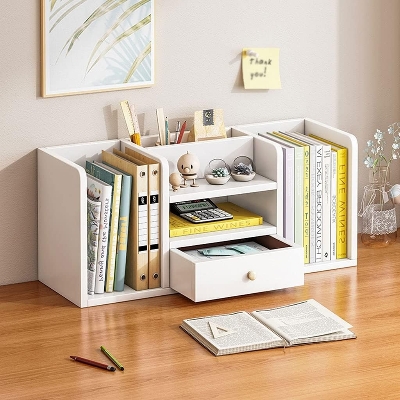 Picture of Bookshelf Wood Desk Organiser Bookcase with Shelves File, Sorter Decor Display Rack in Home Office