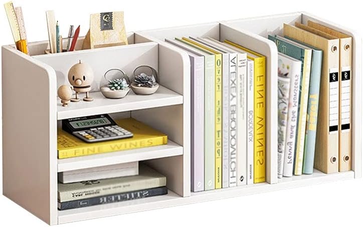 Picture of Bookshelf Wood Desk Organiser Bookcase with Shelves File, Sorter Decor Display Rack in Home Office