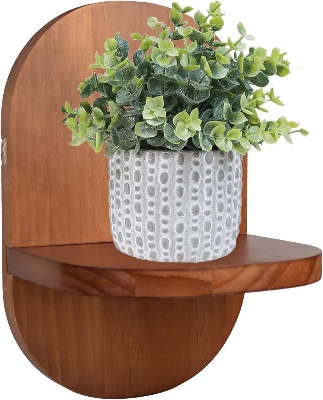 Picture of Wall Mounted Plant Holder, Wooden Flower Pot Wall Hanging Shelf Indoor Outdoor Decorative Floating Shelves Planter Hanger Racks for Wall Bedroom Living Room Porch Balcony Decor - Antique