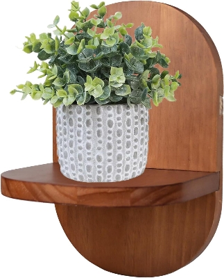 Picture of Wall Mounted Plant Holder, Wooden Flower Pot Wall Hanging Shelf Indoor Outdoor Decorative Floating Shelves Planter Hanger Racks for Wall Bedroom Living Room Porch Balcony Decor - Antique