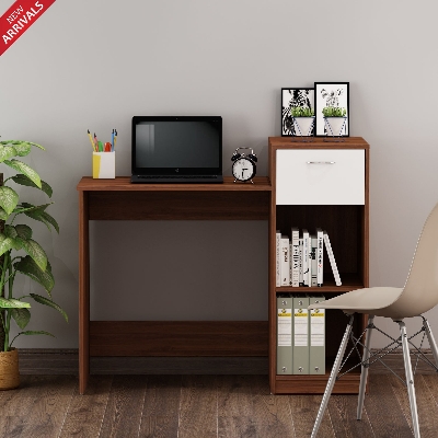 Picture of Moumi Furniture Reading Table Eliot Study Desk With book Shelf Study Table or Laptop desk (Antique&White) 36X36"