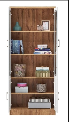 Picture of DeckUp Plank Versa 2 door Transparent Mirror Book Shelf With 5 storage Shelve and Storage Cabinet - Showpiece Display Unit, Wotan Oak and White, Matte Finish 60x24x12" - Multicolor
