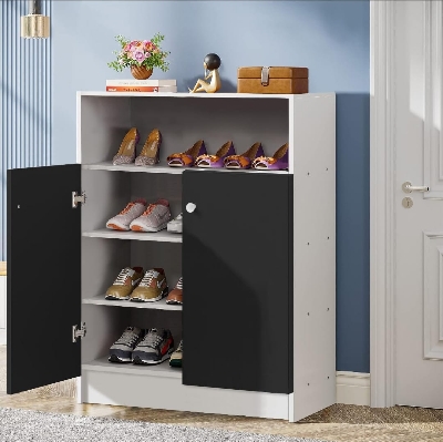 Picture of Lukzer 4 Tier Shoe Rack with Door Multi-Layer Storage Organizer Shelf Free Standing Stand Entryway Rack Cabinets for your Home & Office Design by MoumiFurniture 30x24x12'