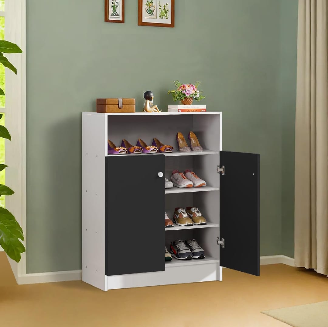 Picture of Lukzer 4 Tier Shoe Rack with Door Multi-Layer Storage Organizer Shelf Free Standing Stand Entryway Rack Cabinets for your Home & Office Design by MoumiFurniture 30x24x12'