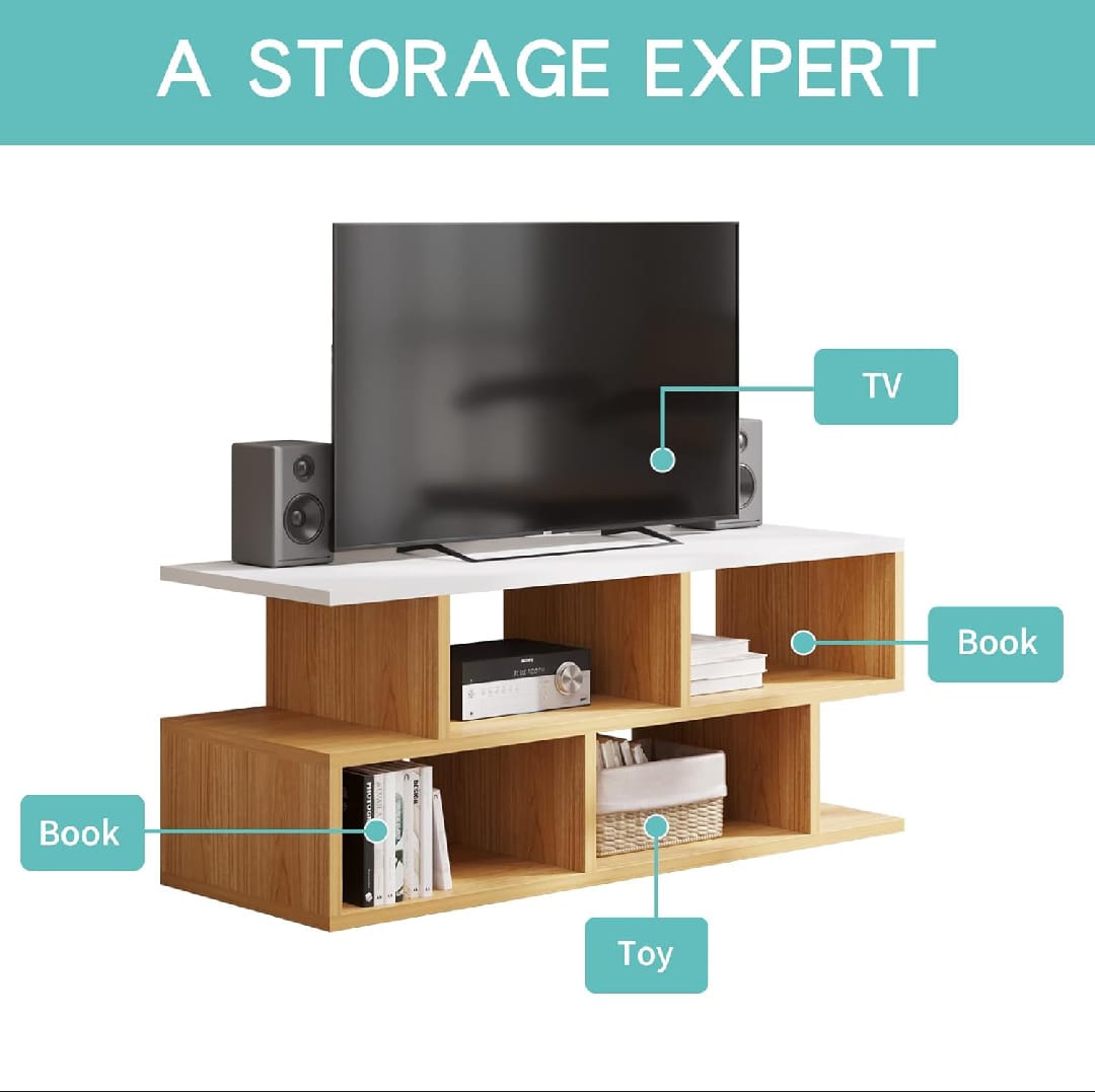 Picture of Floor Standing TV Entertainment Unit Setup Box Stand TV Cabinet with Shelves & Drawer for Books & Décor Display Unit 18X42X12"