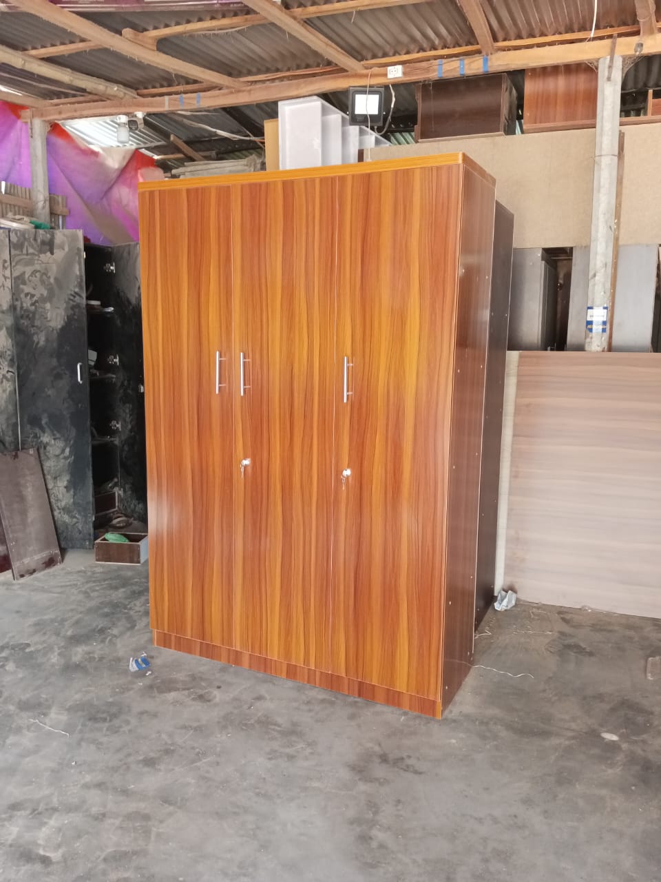 Picture of Moumi Furniture Medusa Engineered Wood Particle Board 3 Doors Almira with Inner Locker Drawer/Wardrobe 72/48