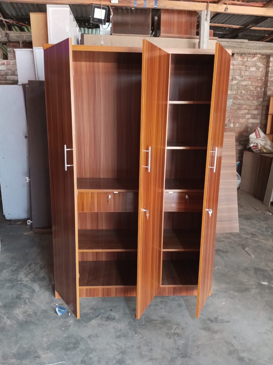 Picture of Moumi Furniture Medusa Engineered Wood Particle Board 3 Doors Almira with Inner Locker Drawer/Wardrobe 72/48
