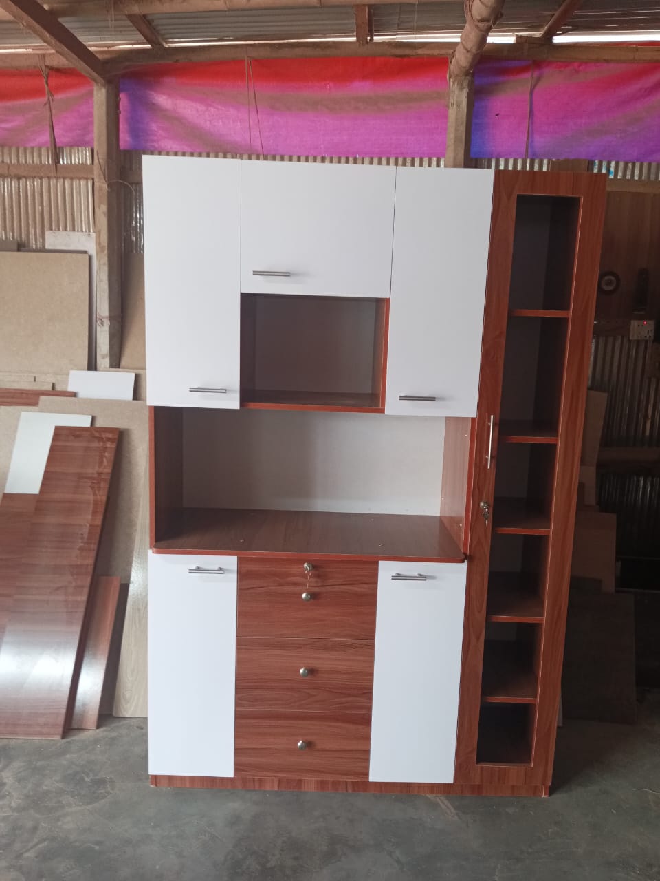 Picture of Moumi Furniture Multi-Purpose Storage Unit Crockery Cabinet Kitchen Storage Cabinet Display Rack, Oven Rack (Finish Color - White+Shanteak) - Kitchen Rack72/48