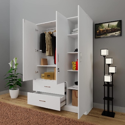 Picture of Moumi Furniture 3 Door Almira with Locker Drawer and Cloth storage shelf  Almari/Wardrobe 72/48