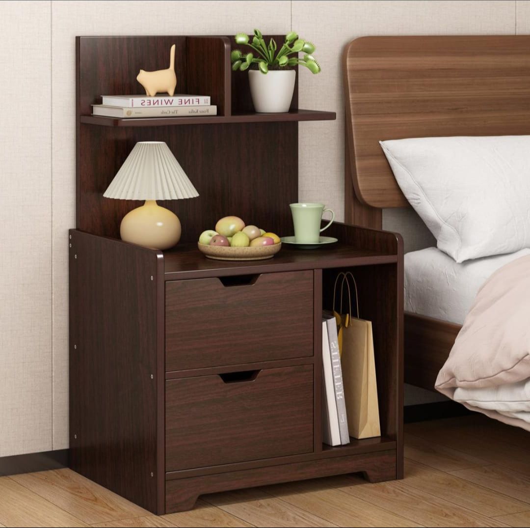 Picture of Moumi Furniture M07 Double Drawer Bed Side Table Nightstand Bedside Table Bedroom Simple Storage Cabinet 60X40X30CM - Chocolate