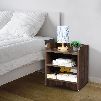 Picture of Moumi Furniture Wooden Side Table - Night Stand & End Table Organiser - 2 Tier Shelf DIY Space Saver Storage Organizer - Bedside Furniture for Bedroom,Living Room,Hallway - Chocolate