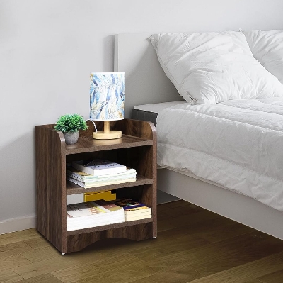 Picture of Moumi Furniture Wooden Side Table - Night Stand & End Table Organiser - 2 Tier Shelf DIY Space Saver Storage Organizer - Bedside Furniture for Bedroom,Living Room,Hallway - Chocolate