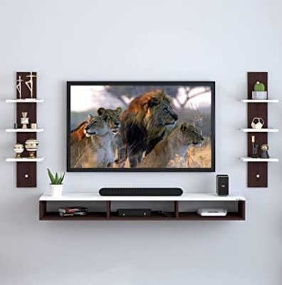 Picture of Wall Mount Tv Entertainment Unit/with Set Top Box Stand and Wall Shelf,Living Room 32 INCH TV Engineered Wood - Chocolate