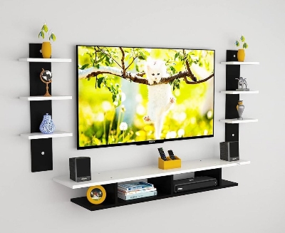 Picture of Wall Mount Tv Entertainment Unit/with Set Top Box Stand and Wall Shelf,Living Room 32 INCH TV Engineered Wood - Chocolate
