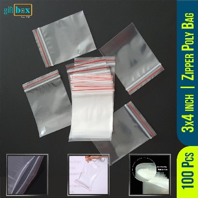 Picture of 100pieces /Plastic Zipper Bag / Zip Lock Bag / Zip Bag / Transparent Packaging Plastic Bag with Sealable Zipper Zip Lock-3 Inch x 4 Inch